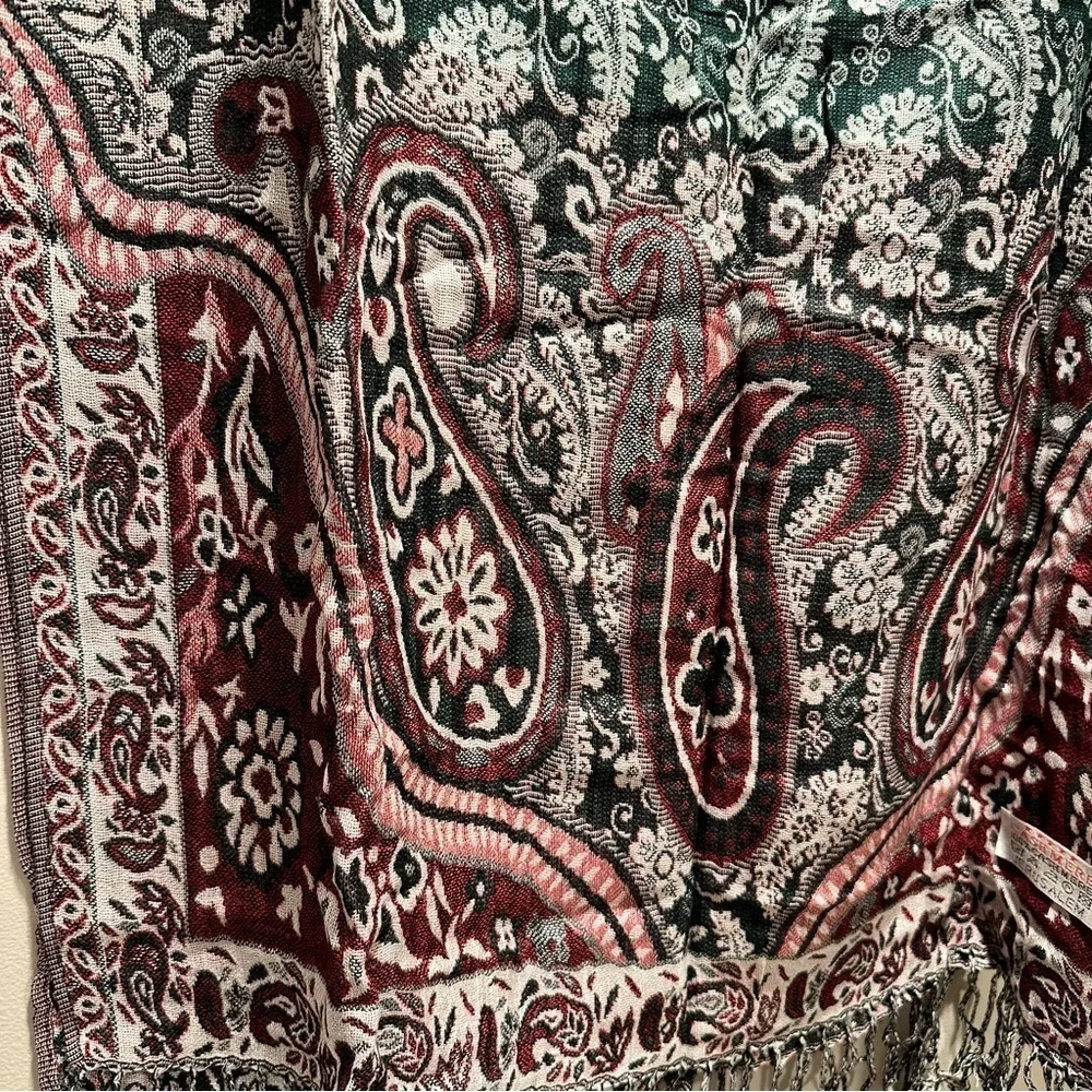Elegant Shawl in Green & Red Paisley -Versatile Wrap, Scarf, or Veil, Soft Rayon